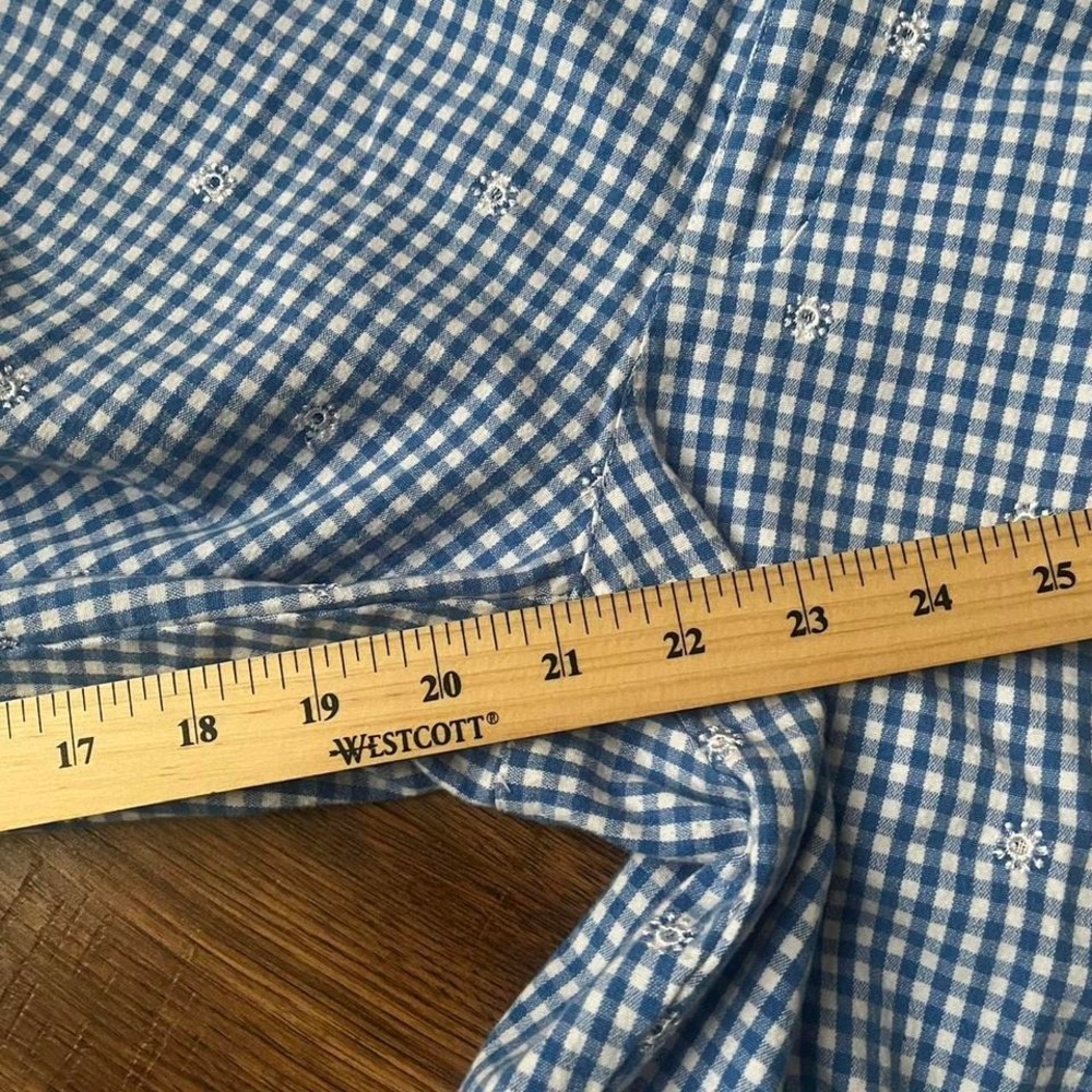 Vintage Blue White Gingham‎ Womens Capri Pants Floral Embroidery Cottagecore Y2K - Picture 5 of 8